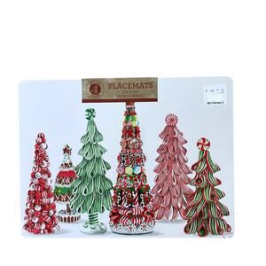 Candy Christmas Tree Cork Backed Placemats 12x16 Set of 4 Pop of Color Holiday